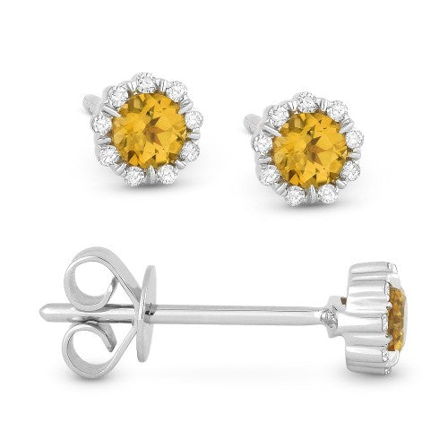 14K white gold diamond and citrine stud earrings