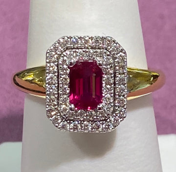 18K two tone ruby and diamond ring