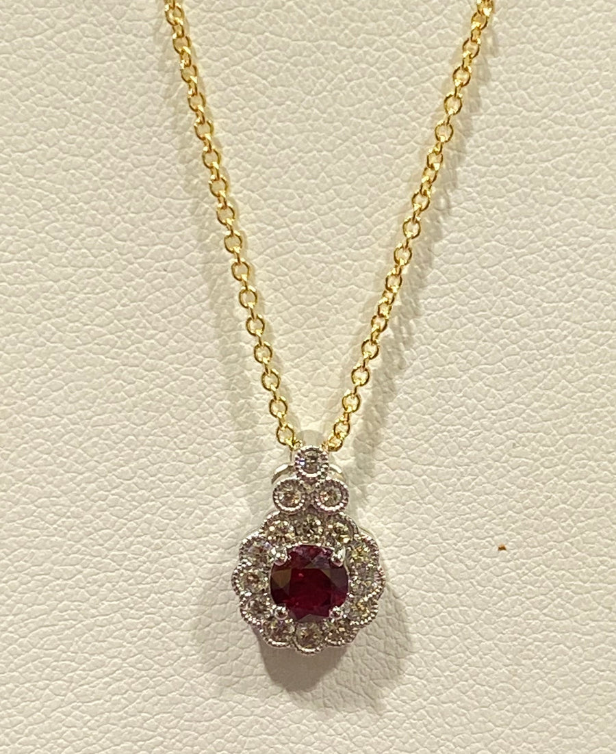14K white gold Ruby and Diamond pendant necklace