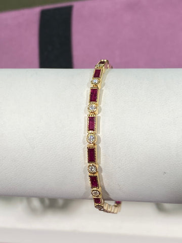 14K yellow gold ruby and diamond bracelet