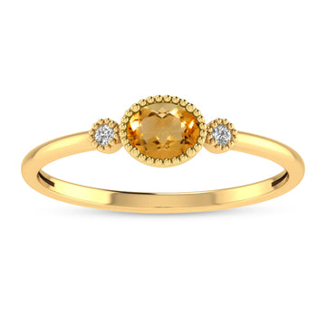 14K Yellow Gold Oval Citrine Millgrain Birthstone Ring