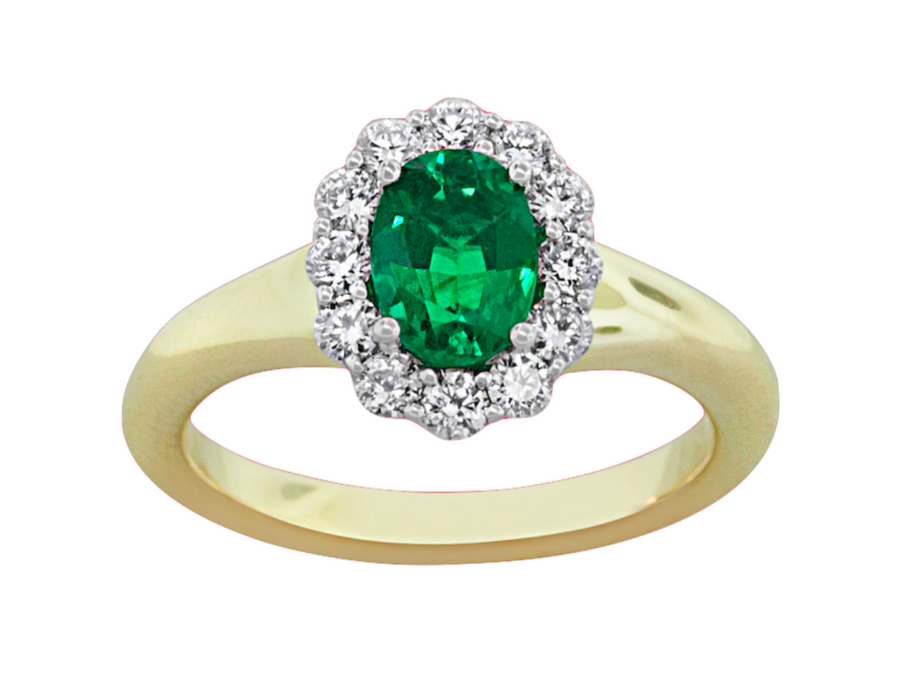 18K white & yellow gold emerald & diamond ring