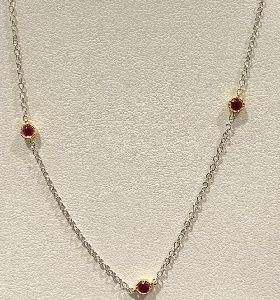 14K two tone ruby by the yard necklace