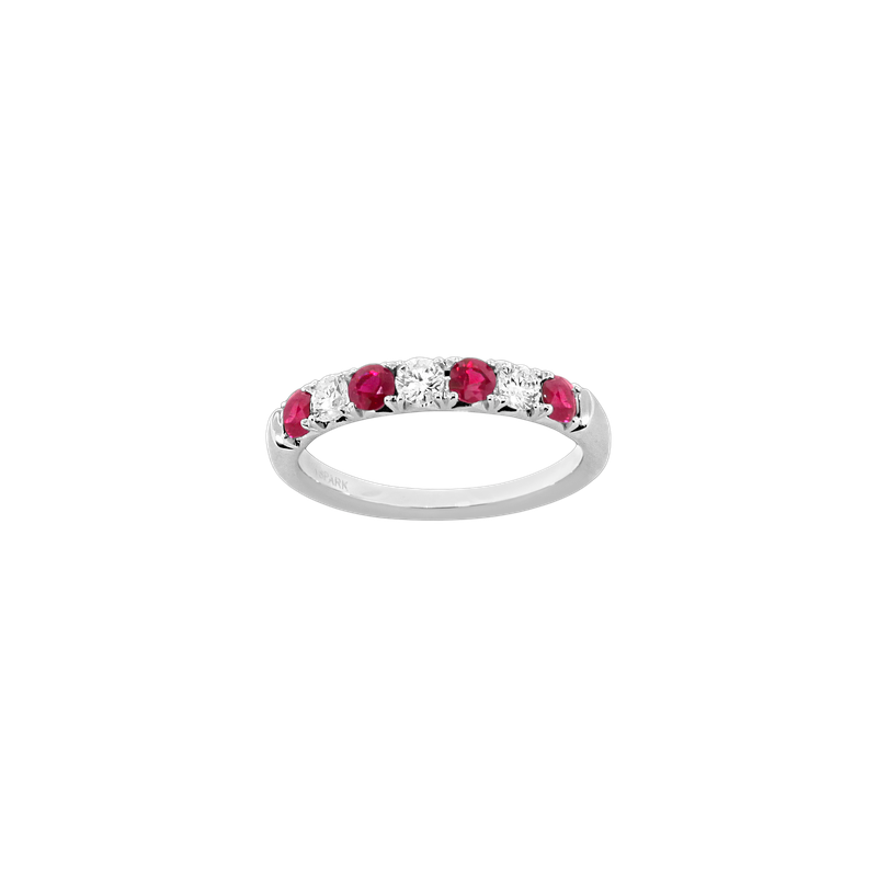 18K white gold diamond and ruby band