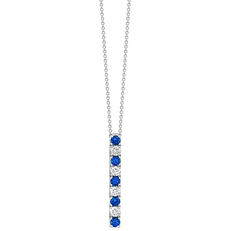 18K white gold diamond and sapphire pendant necklace