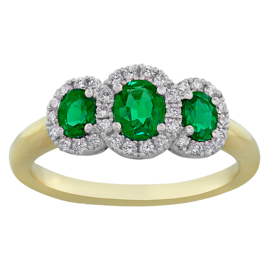 18K two tone gold diamond and emerald ring